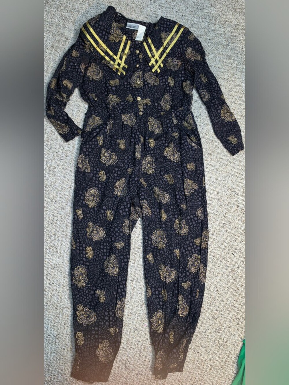 Kathie Lee Collection Black Jumpsuit with Gold Paisley Trim